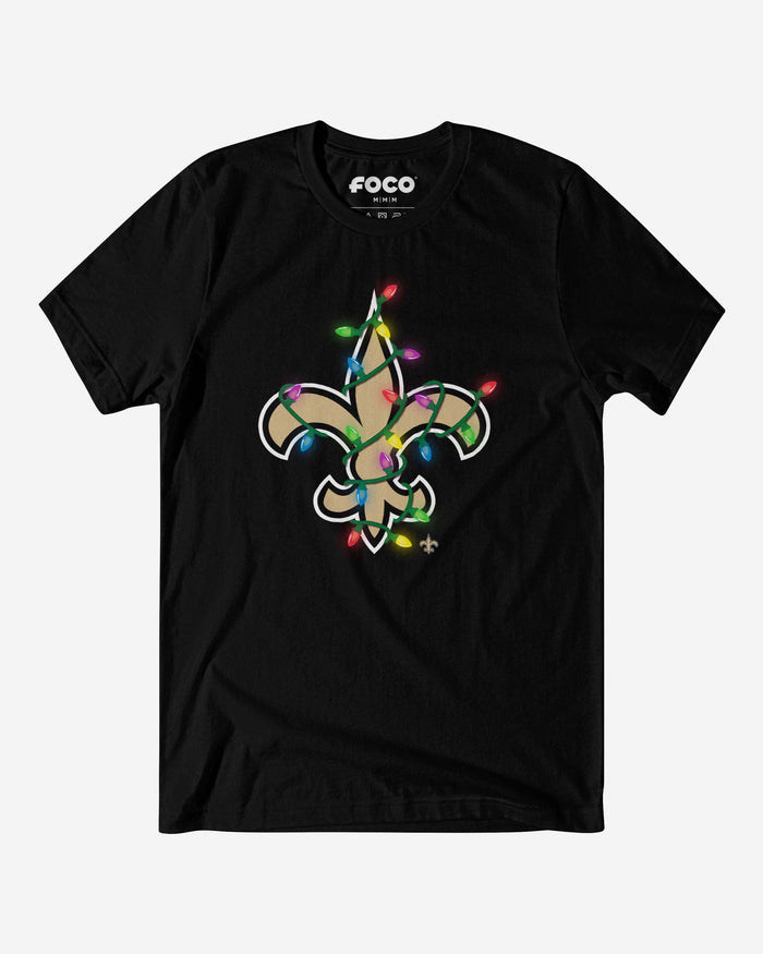 New Orleans Saints Primary Logo Holiday Lights T-Shirt FOCO S - FOCO.com