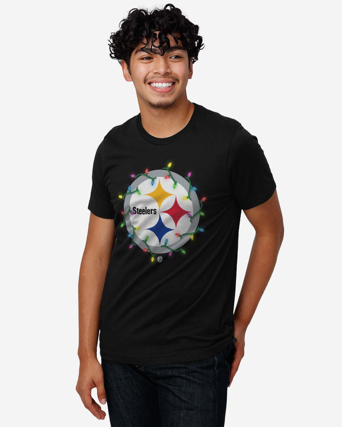 Pittsburgh Steelers Primary Logo Holiday Lights T-Shirt FOCO - FOCO.com