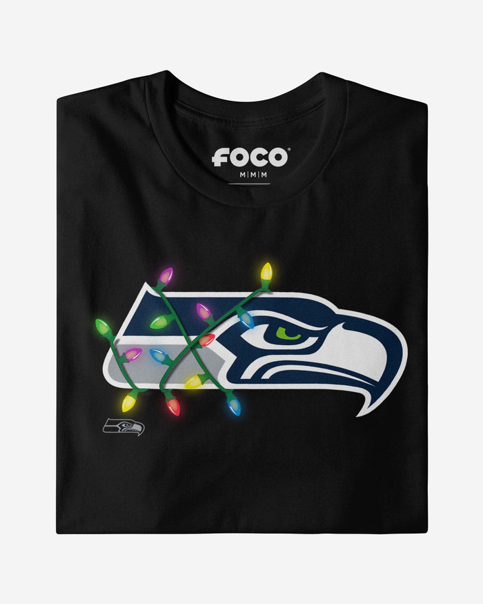 Seattle Seahawks Primary Logo Holiday Lights T-Shirt FOCO - FOCO.com