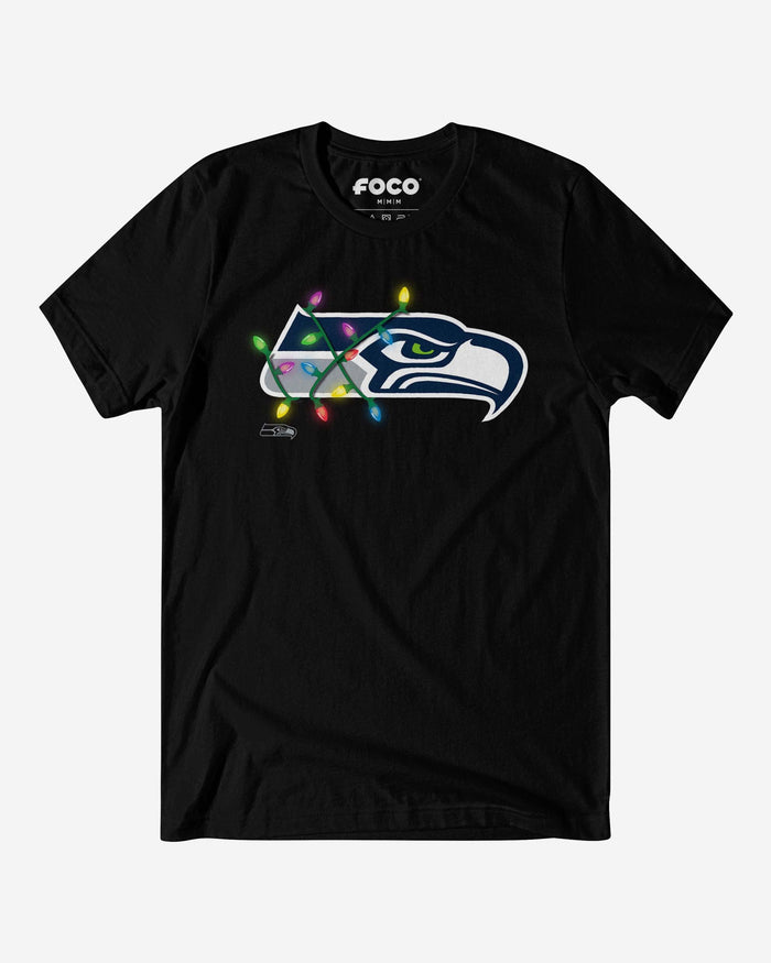 Seattle Seahawks Primary Logo Holiday Lights T-Shirt FOCO Black S - FOCO.com