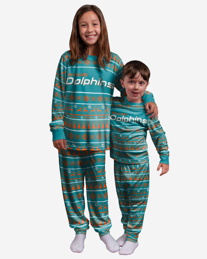 Miami Dolphins Youth Family Holiday Pajamas FOCO