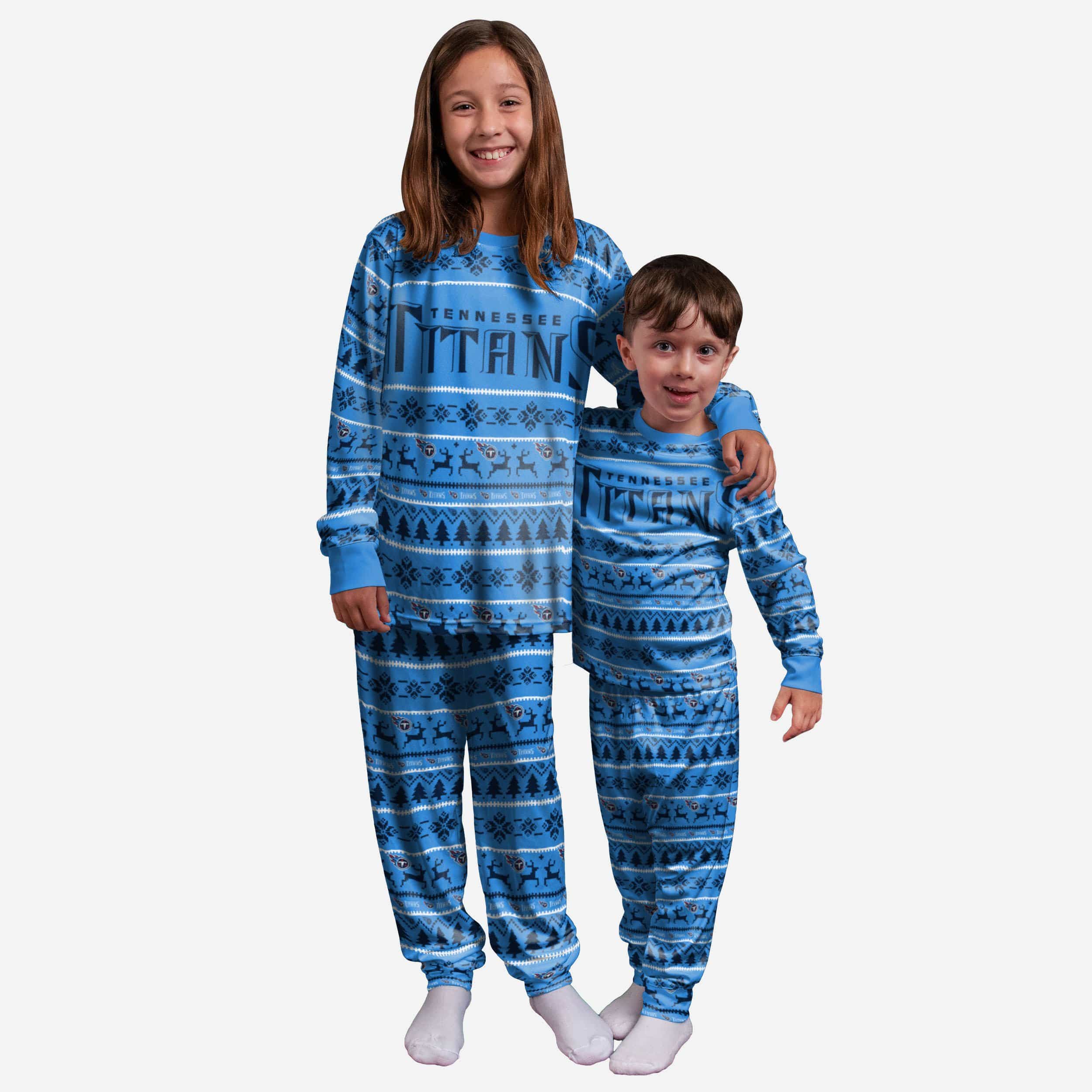 Men's Tennessee Titans Light Blue Holiday Wordmark Ugly Pajama Set