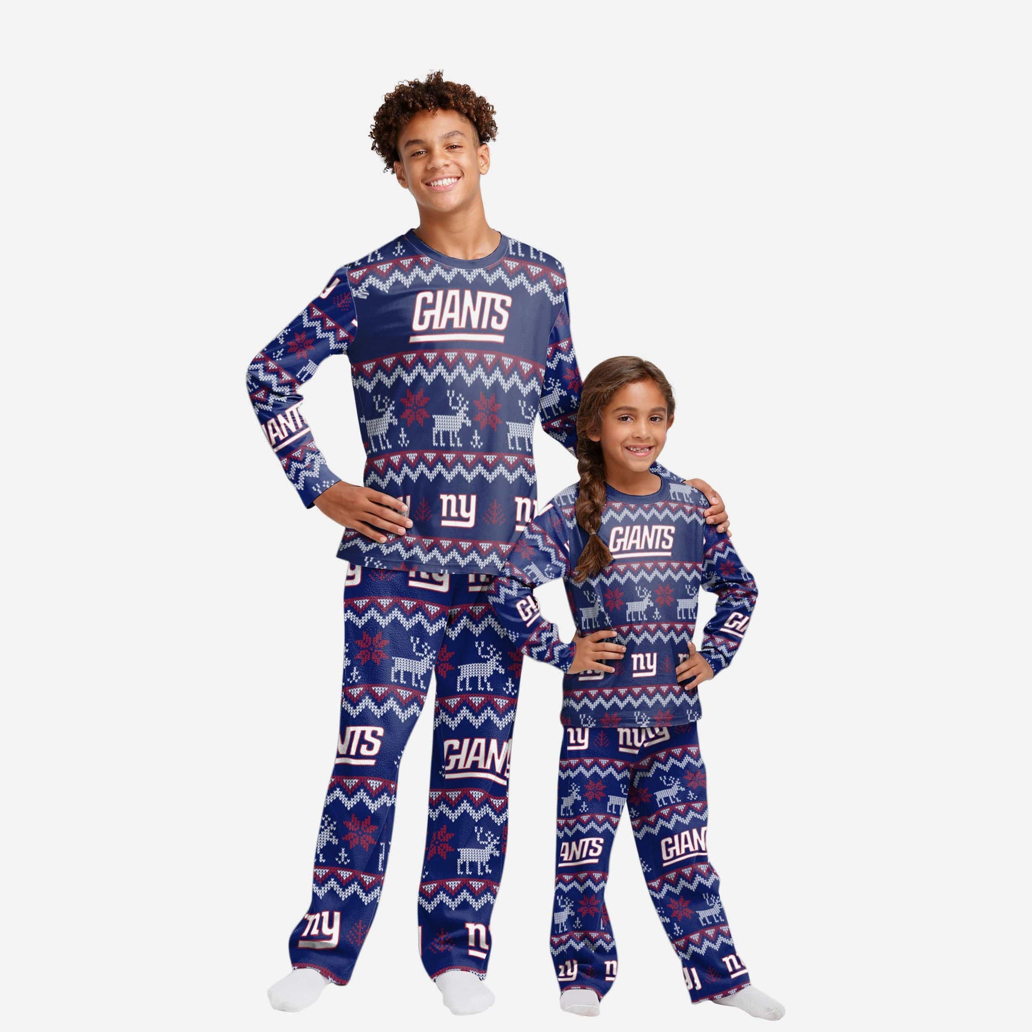 New York Giants Youth Ugly Pattern Family Holiday Pajamas FOCO