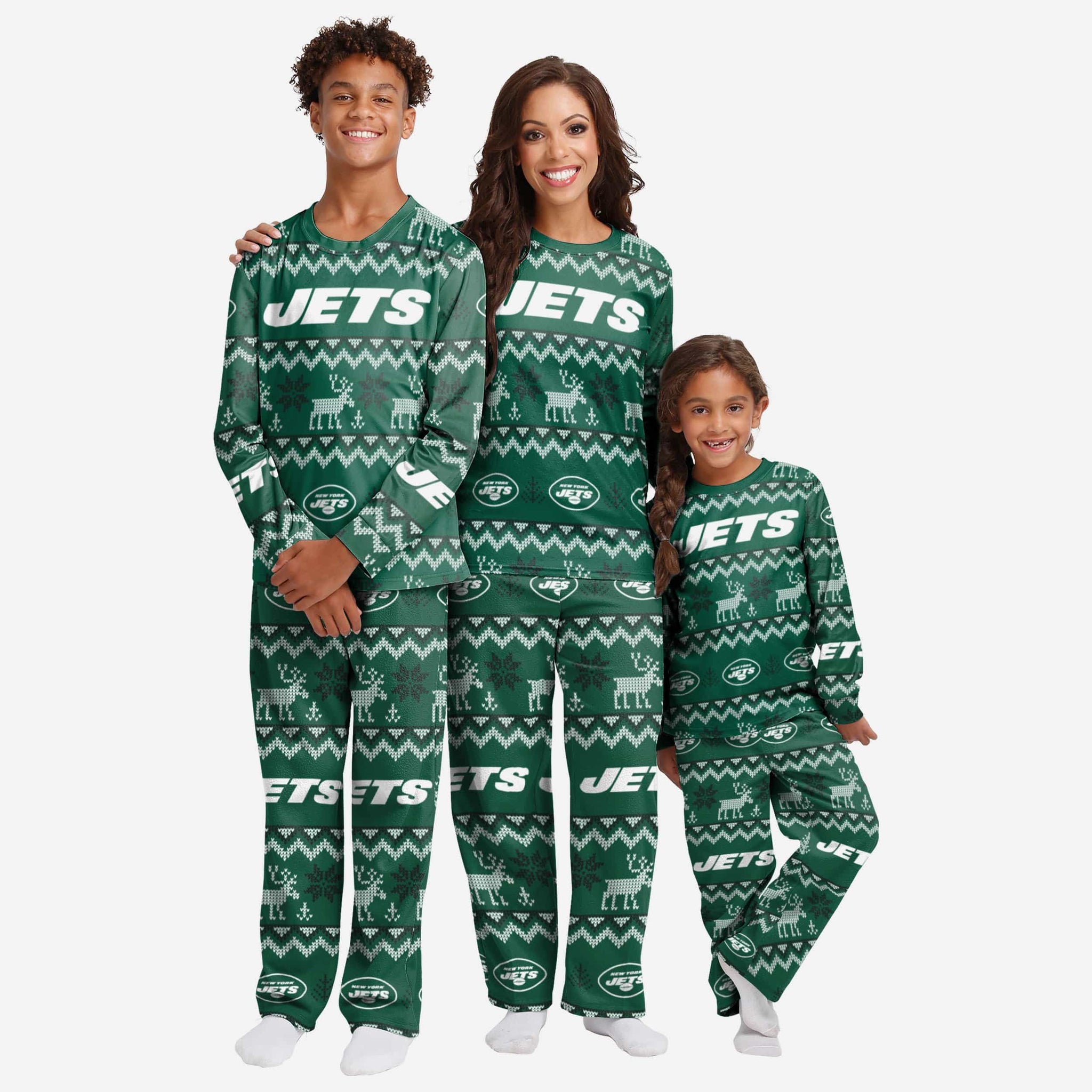 New York Jets Youth Ugly Pattern Family Holiday Pajamas FOCO