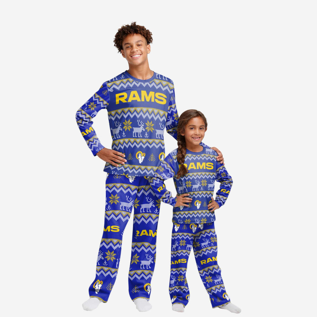 Los Angeles Rams Youth Ugly Pattern Family Holiday Pajamas FOCO 4 - FOCO.com