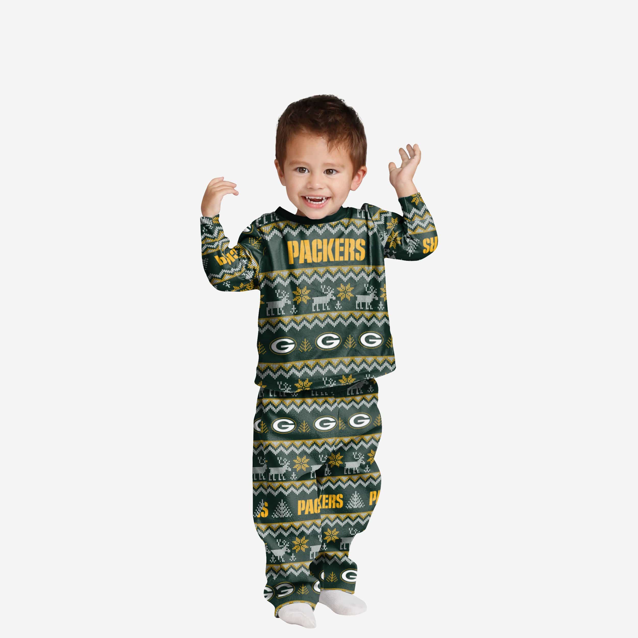 Green Bay Packers Youth Ugly Pattern Family Holiday Pajamas FOCO