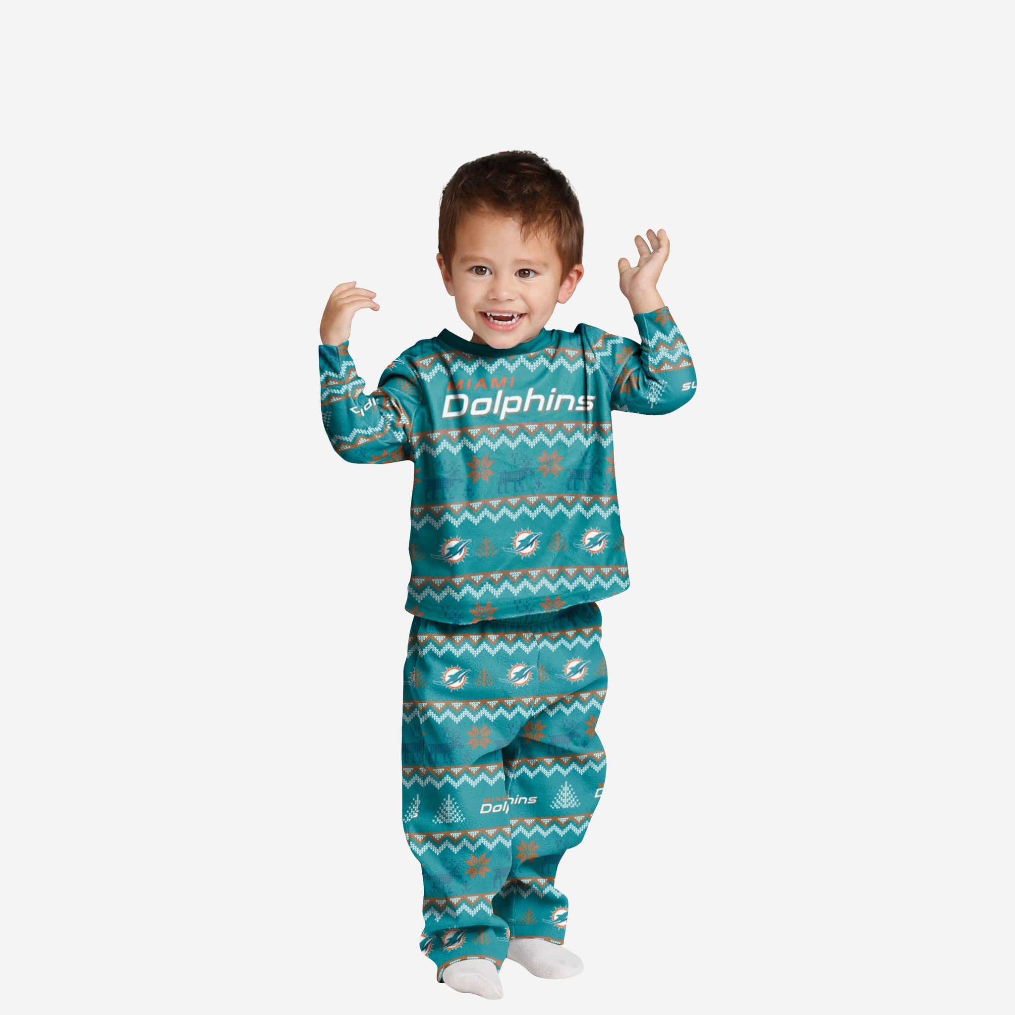 Miami Dolphins Mens Ugly Pattern Family Holiday Pajamas FOCO