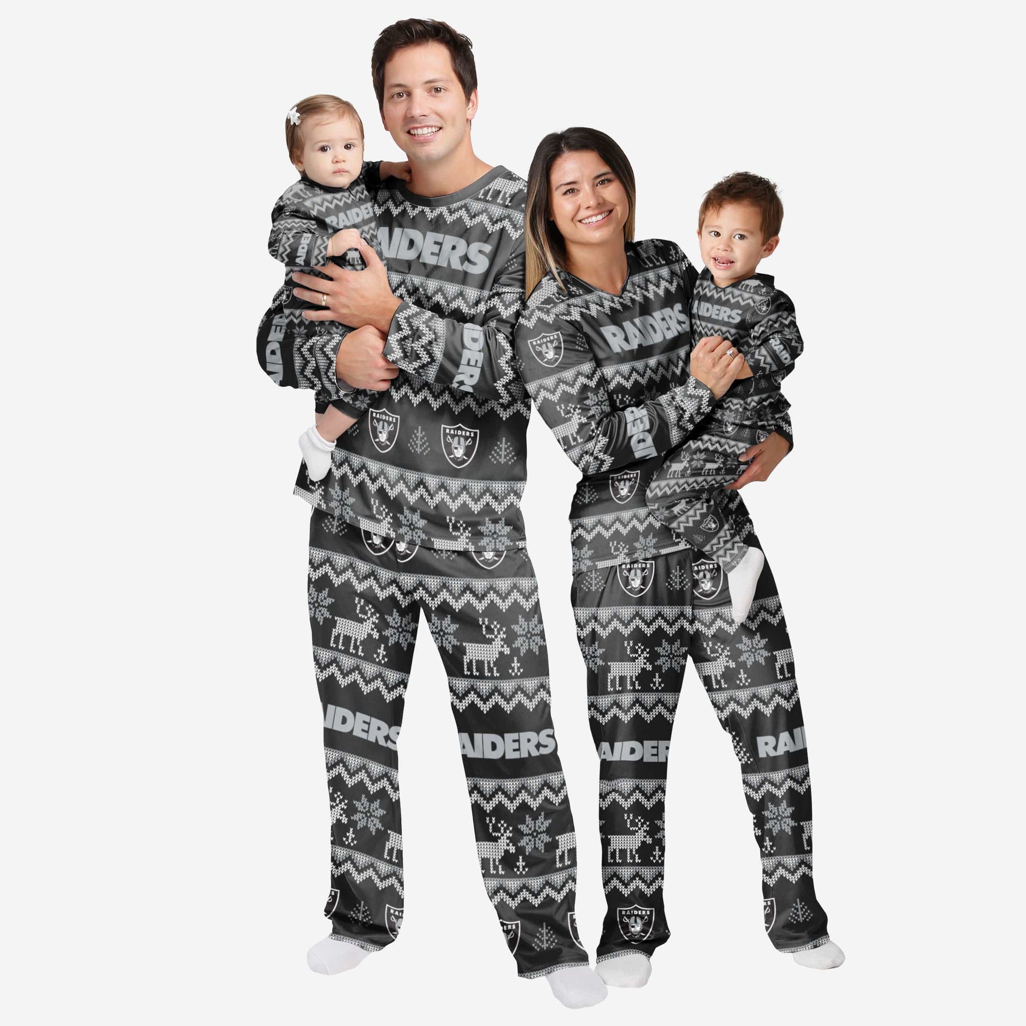 FOCO Las Vegas Raiders NFL Ugly Pattern Family Holiday Pajamas