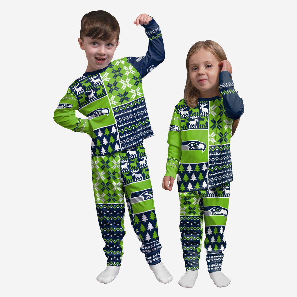 Seattle Seahawks Toddler Busy Block Family Holiday Pajamas FOCO 2T - FOCO.com