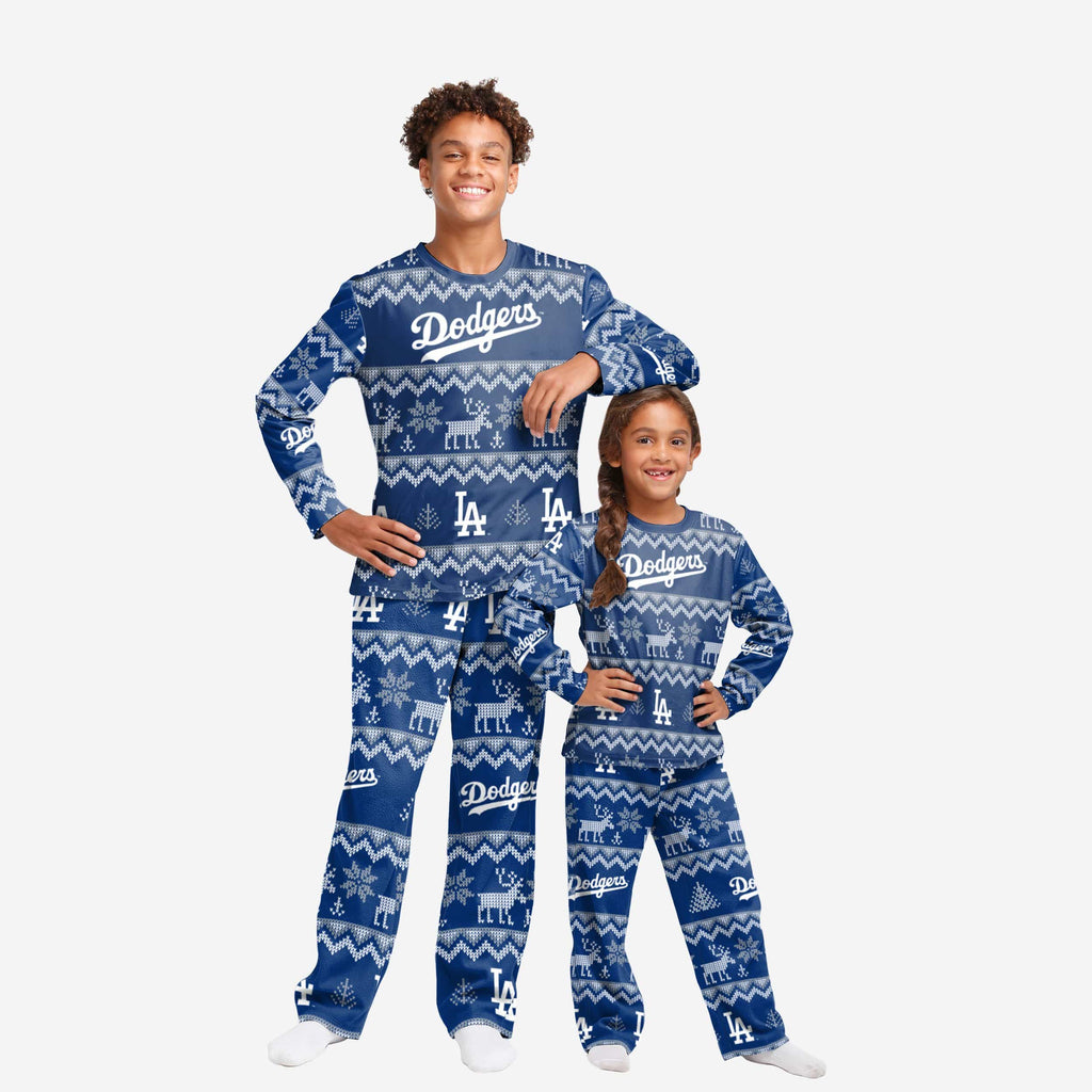 Los Angeles Dodgers Youth Ugly Pattern Family Holiday Pajamas FOCO 4 - FOCO.com