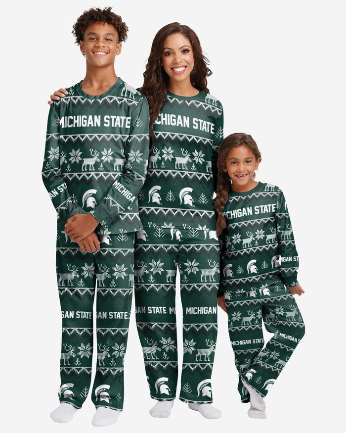 Michigan State Spartans Youth Ugly Pattern Family Holiday Pajamas FOCO - FOCO.com