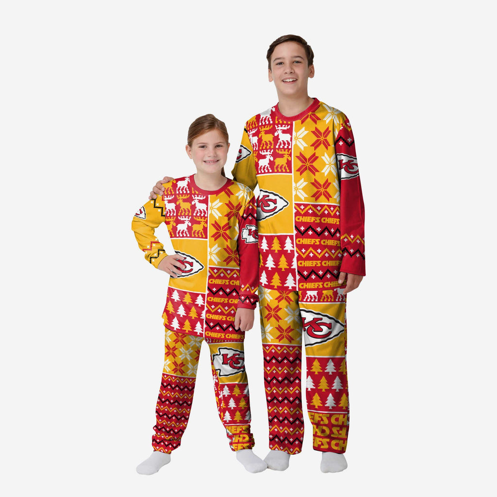 Kansas City Chiefs Youth Busy Block Family Holiday Pajamas FOCO 4 - FOCO.com