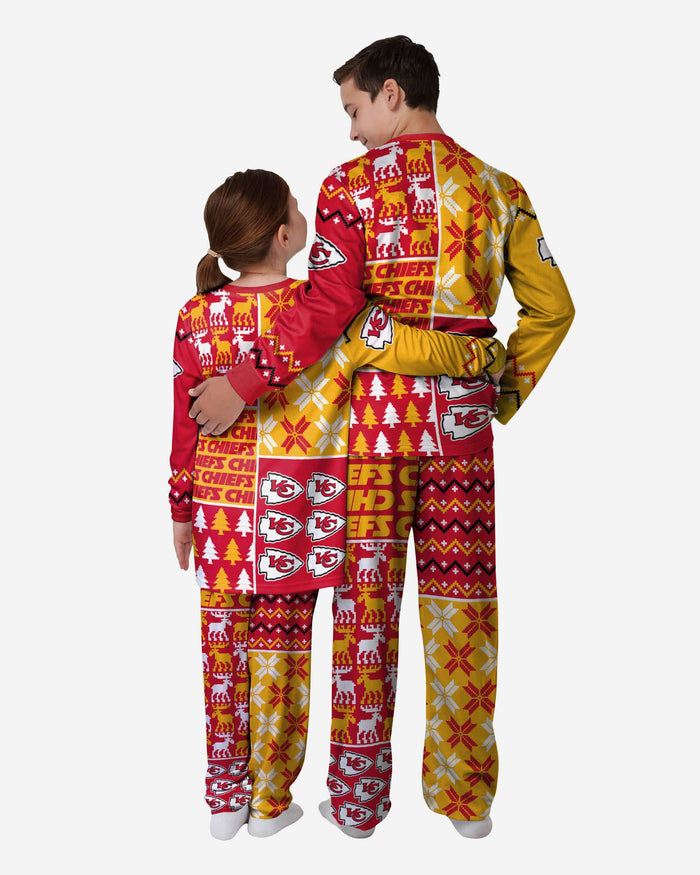 Kansas City Chiefs Youth Busy Block Family Holiday Pajamas FOCO - FOCO.com