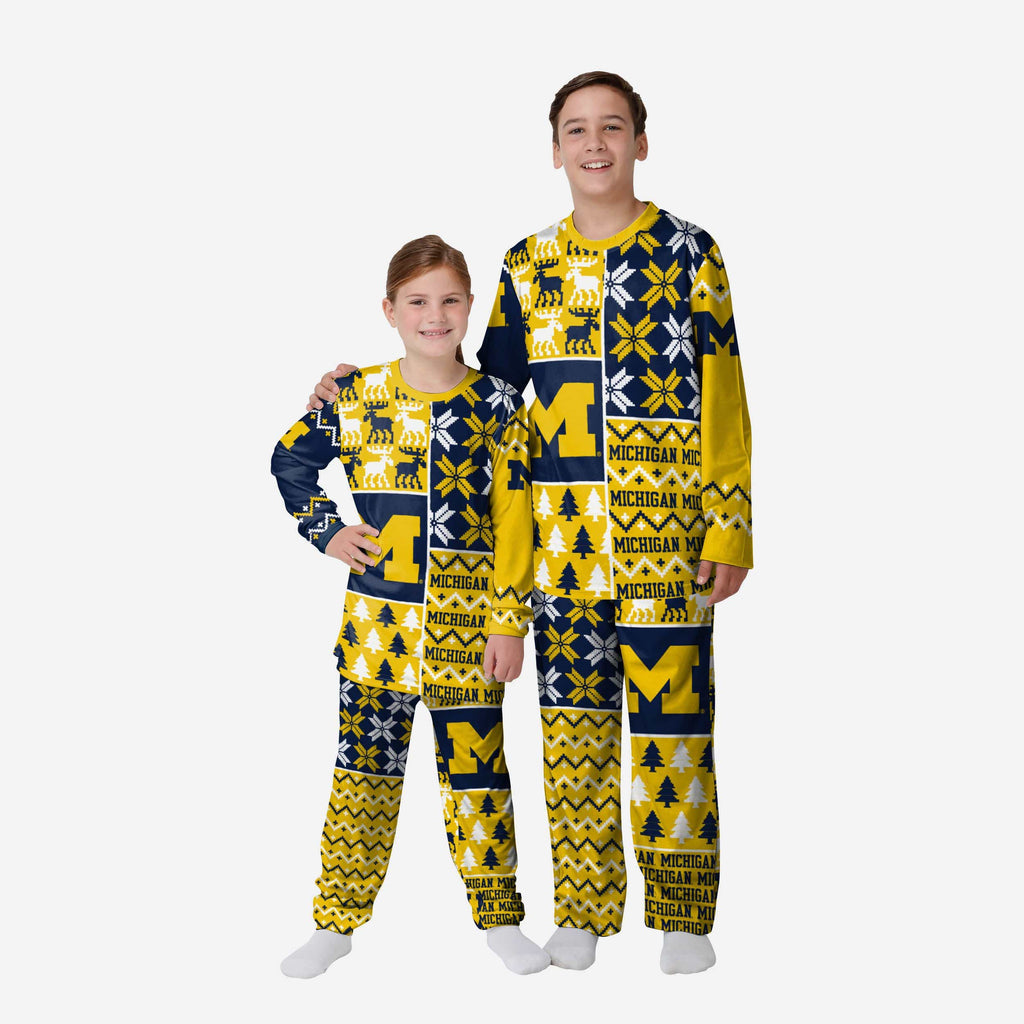 Michigan Wolverines Youth Busy Block Family Holiday Pajamas FOCO 4 - FOCO.com