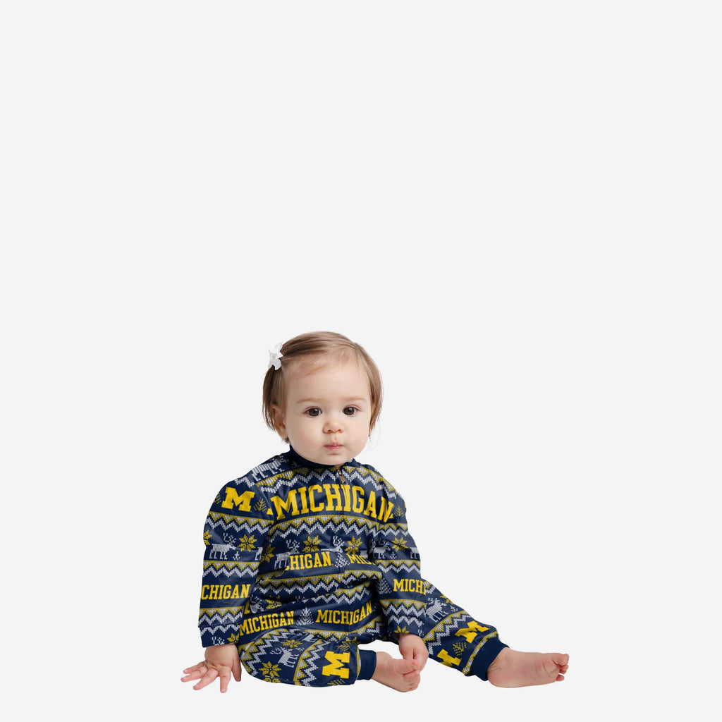 Michigan Wolverines Infant Ugly Pattern Family Holiday Pajamas FOCO 12 mo - FOCO.com