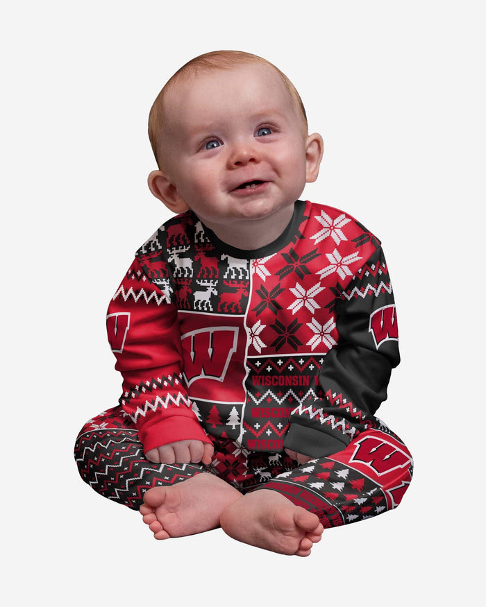 Wisconsin Badgers Infant Busy Block Family Holiday Pajamas FOCO 12 mo - FOCO.com