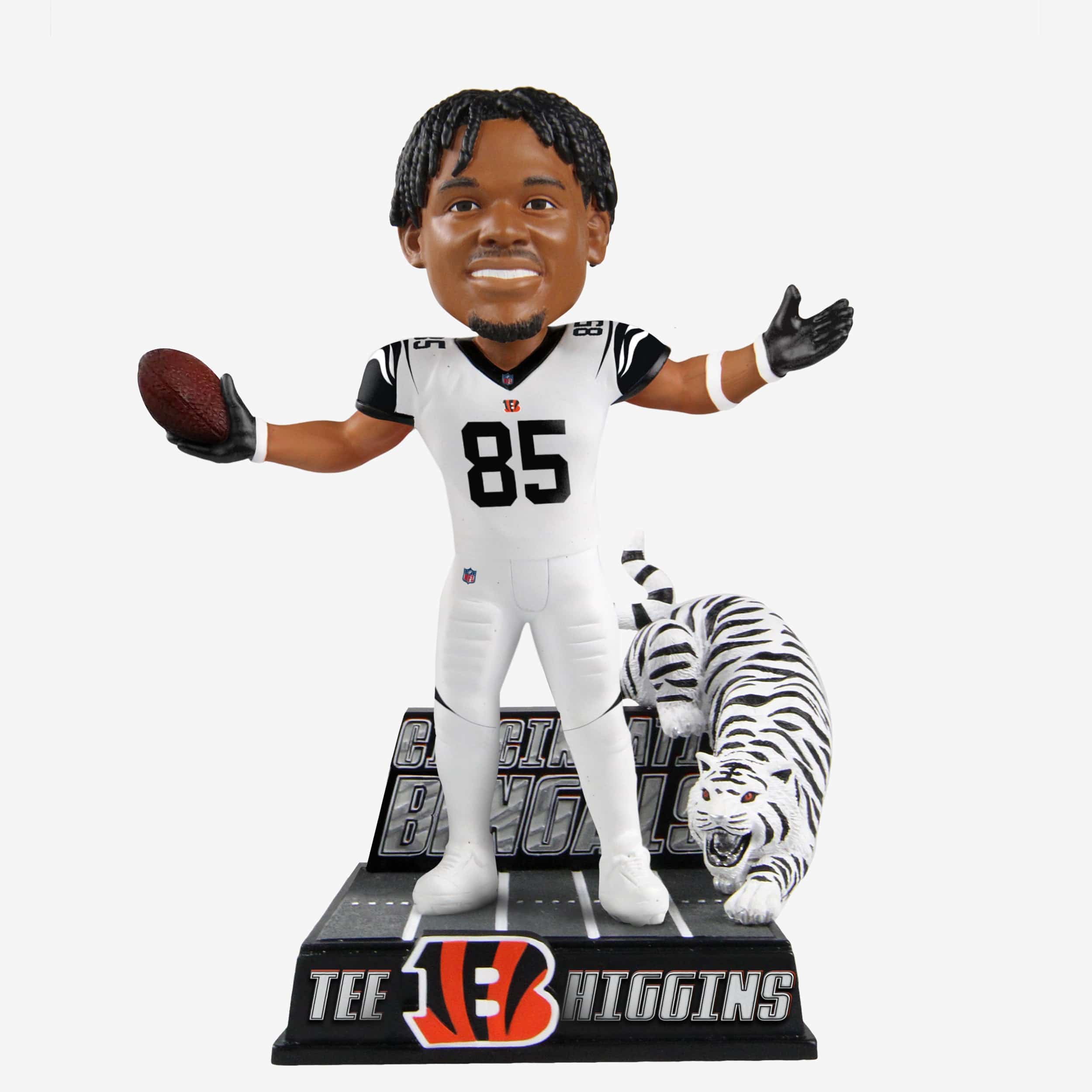 FOCO Bengals bobbleheads feature White Bengal Tiger uniforms, helmets