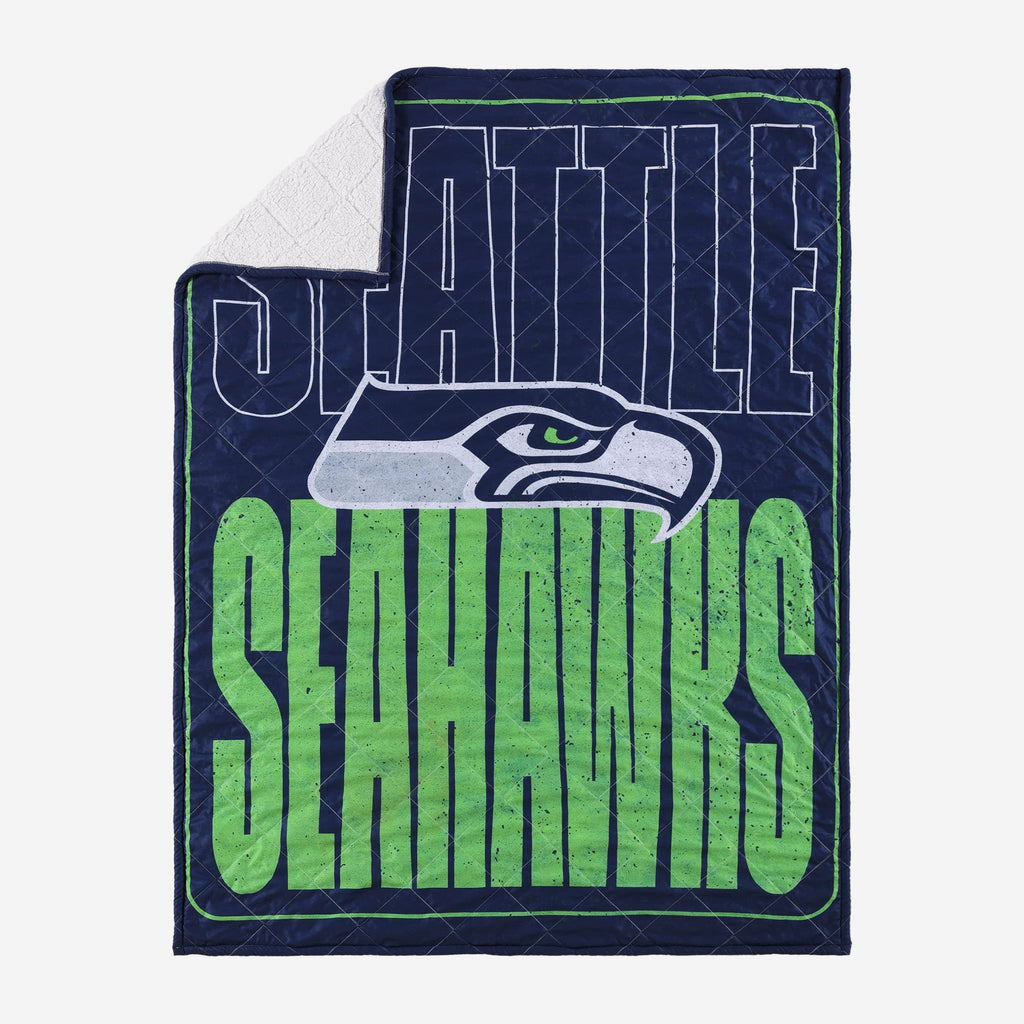 Seattle Seahawks Big Game Sherpa Lined Throw Blanket FOCO - FOCO.com