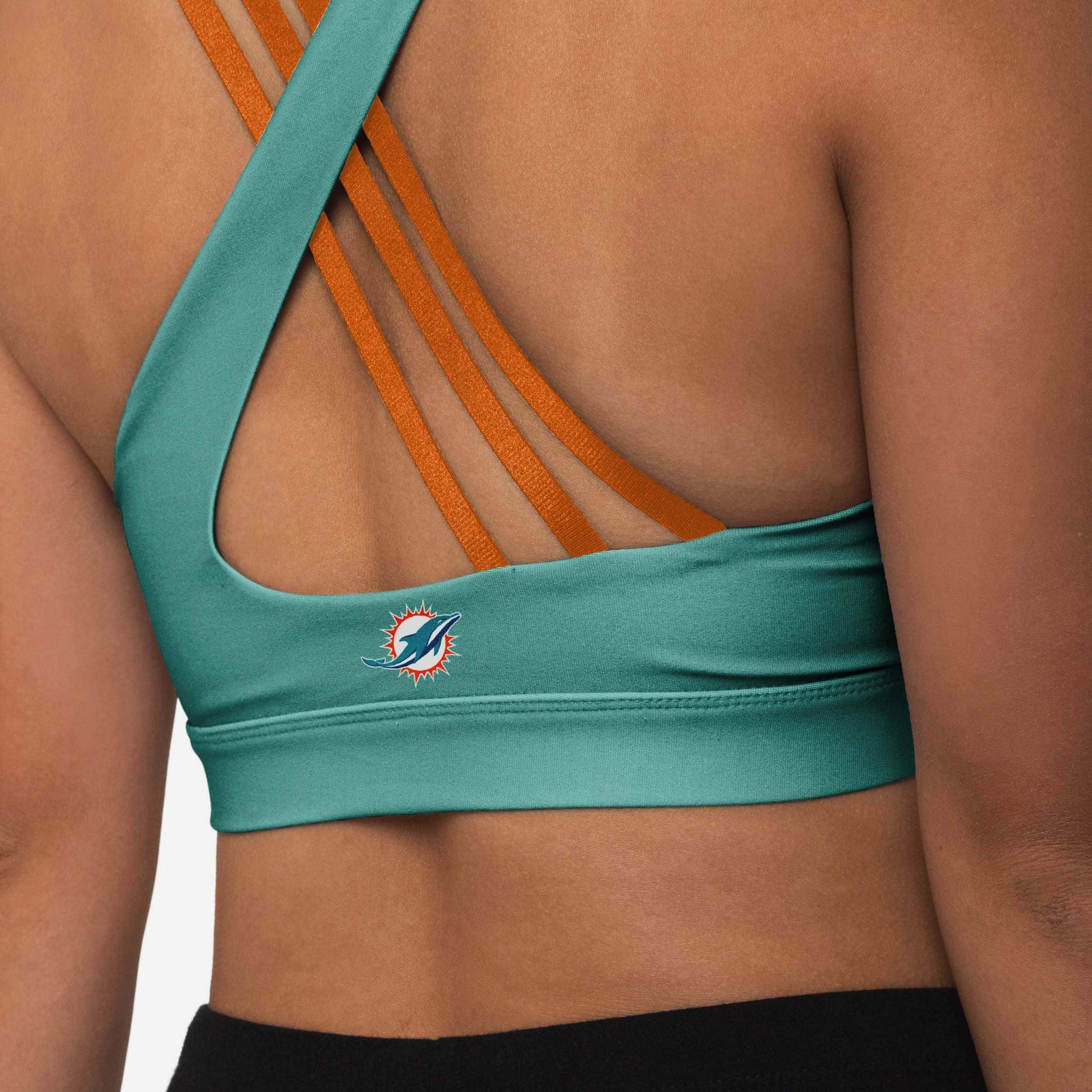 Miami Dolphins Fins Up Checkered Longline Sports Bra