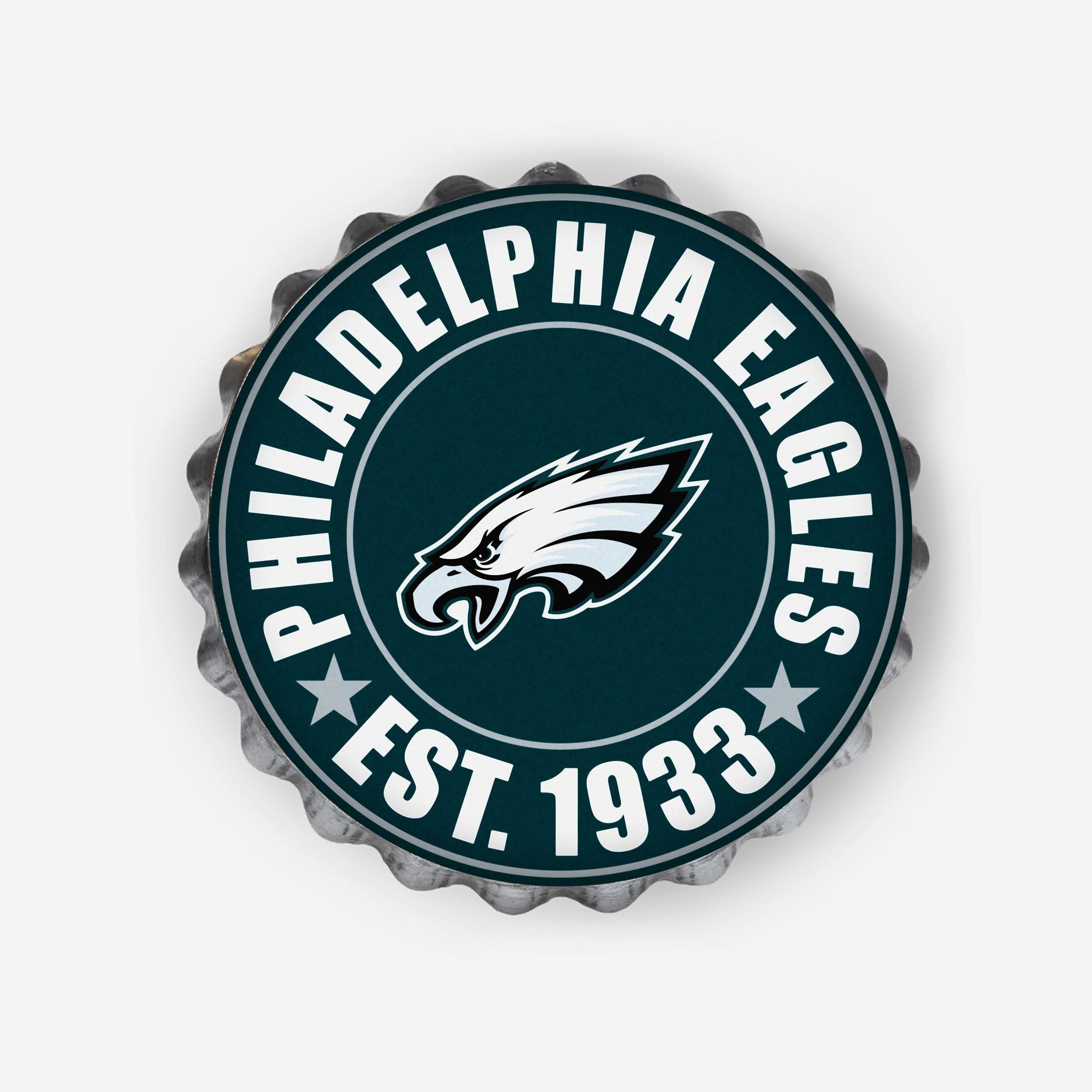 13” Philadelphia Eagles Jumbo Metal Distressed Bottlecap Wall Sign – Limited Edition FOCO Eagles Sign – Show Your NFL Team Spirit with Officially