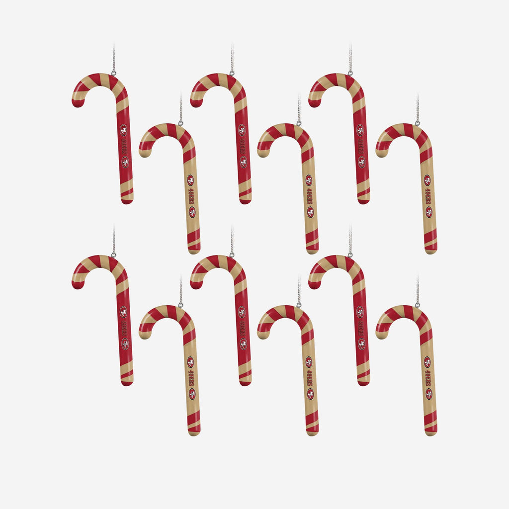 San Francisco 49ers 12 Pack Candy Cane Ornament Set FOCO - FOCO.com