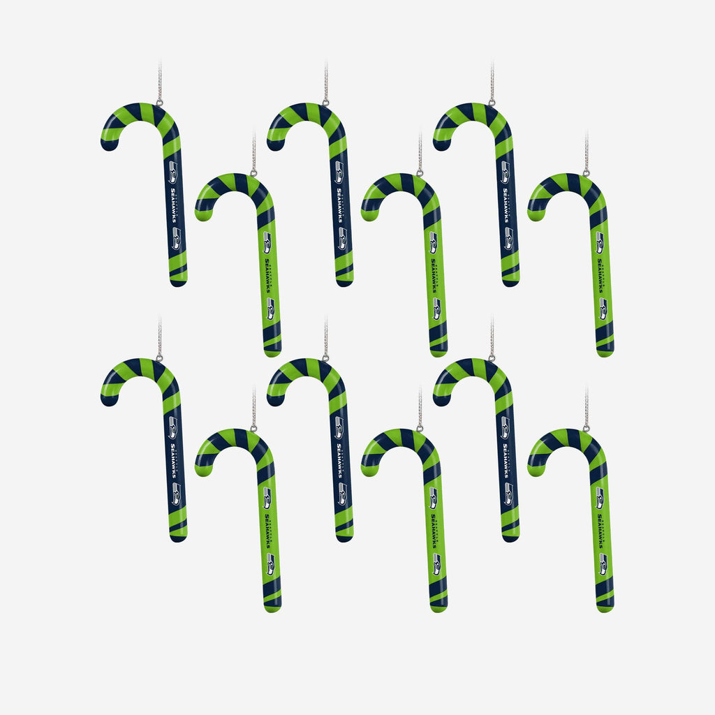 Seattle Seahawks 12 Pack Candy Cane Ornament Set FOCO - FOCO.com