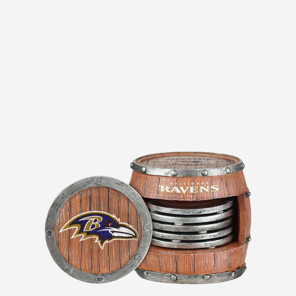 Baltimore Ravens 5 Pack Barrel Coaster Set FOCO - FOCO.com