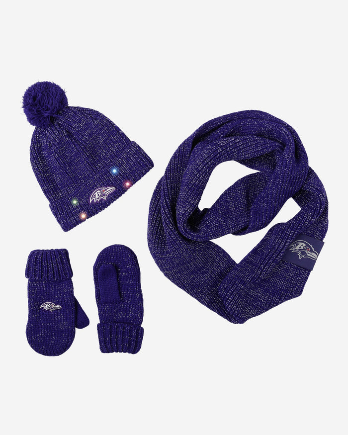 Baltimore Ravens Womens Glitter Knit Cold Weather Set FOCO - FOCO.com