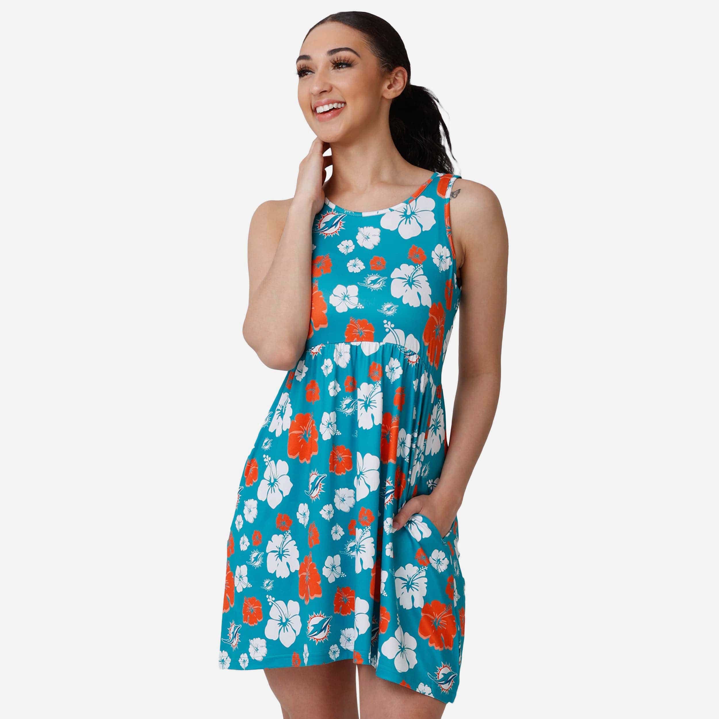 FOCO Miami Dolphins Womens Fan Favorite Floral Sundress, Size: S