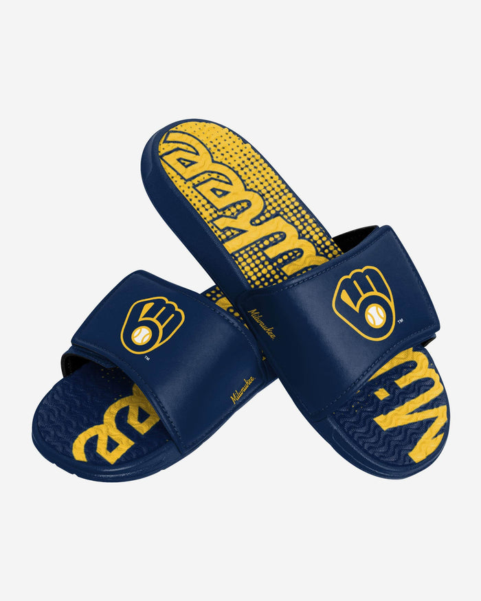 Milwaukee Brewers Gradient Wordmark Gel Slide FOCO - FOCO.com