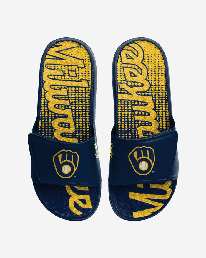 Milwaukee Brewers Gradient Wordmark Gel Slide FOCO S - FOCO.com