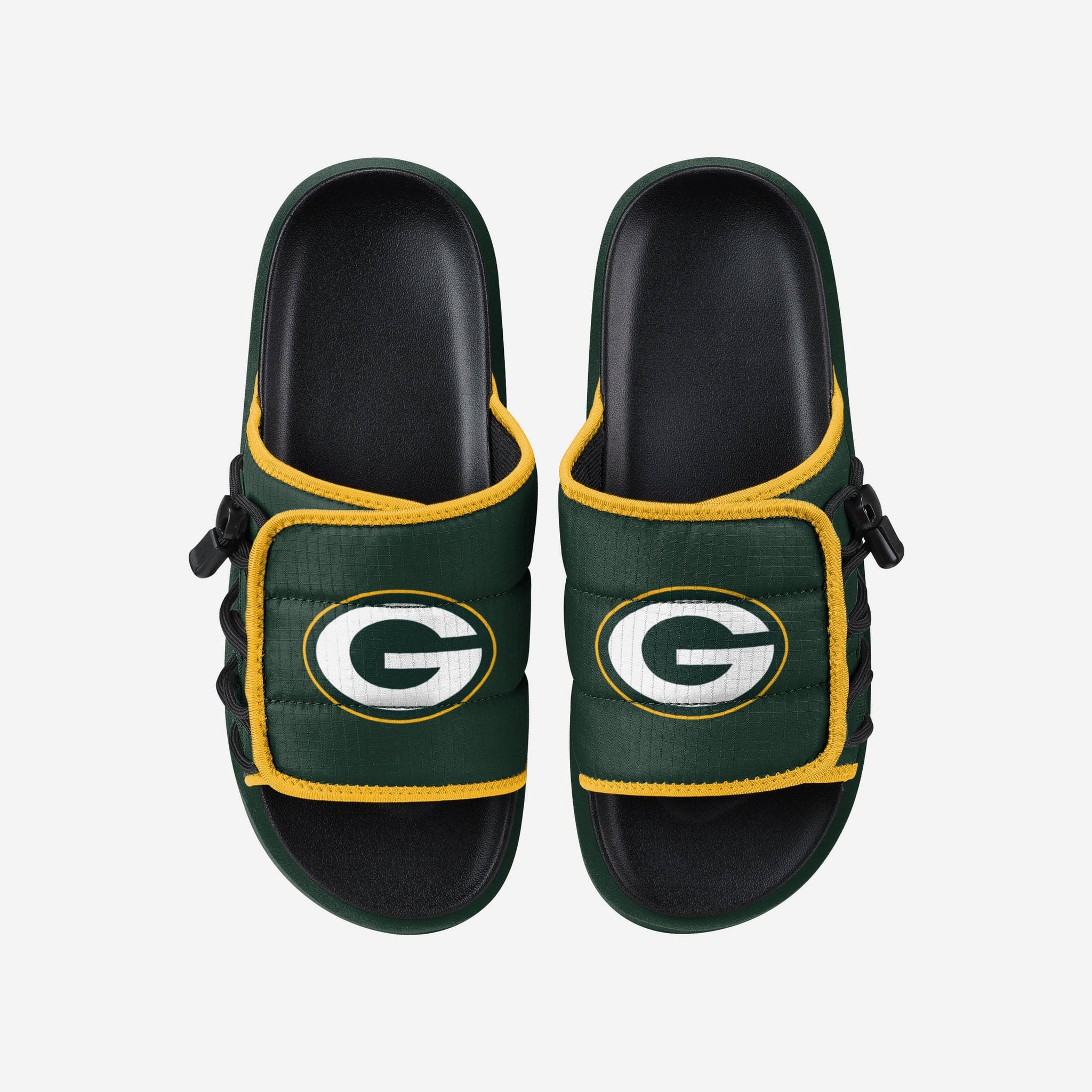 Women's FOCO Green Bay Packers Two-Tone Crossover Faux Fur Slide Slippers Size: Large