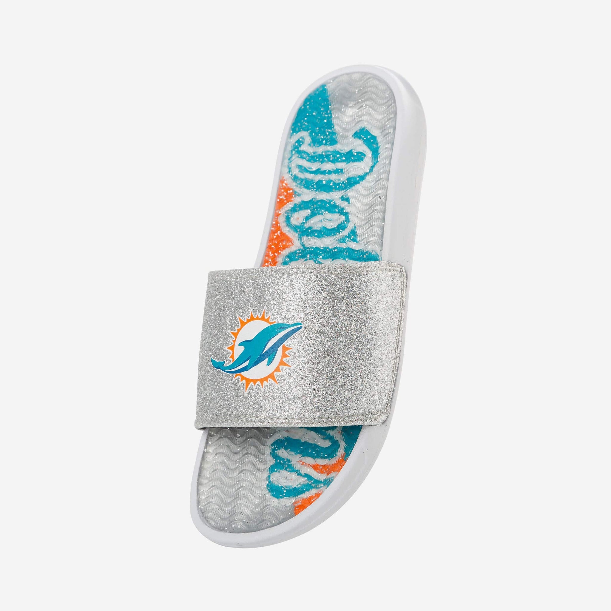 Miami Dolphins Womens Big Logo Shimmer Slide