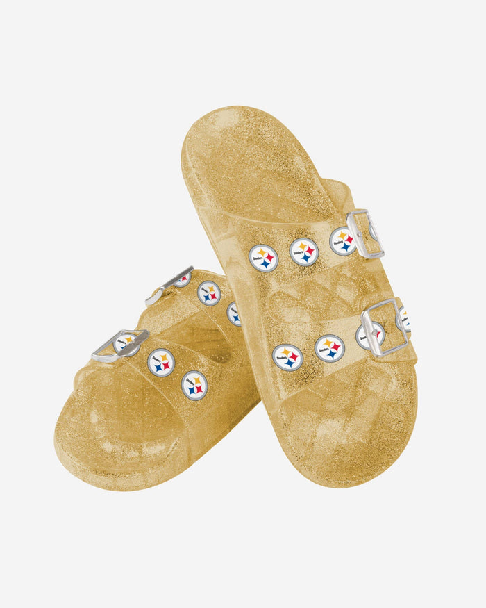 Pittsburgh Steelers Womens Glitter Double Buckle Sandal FOCO - FOCO.com