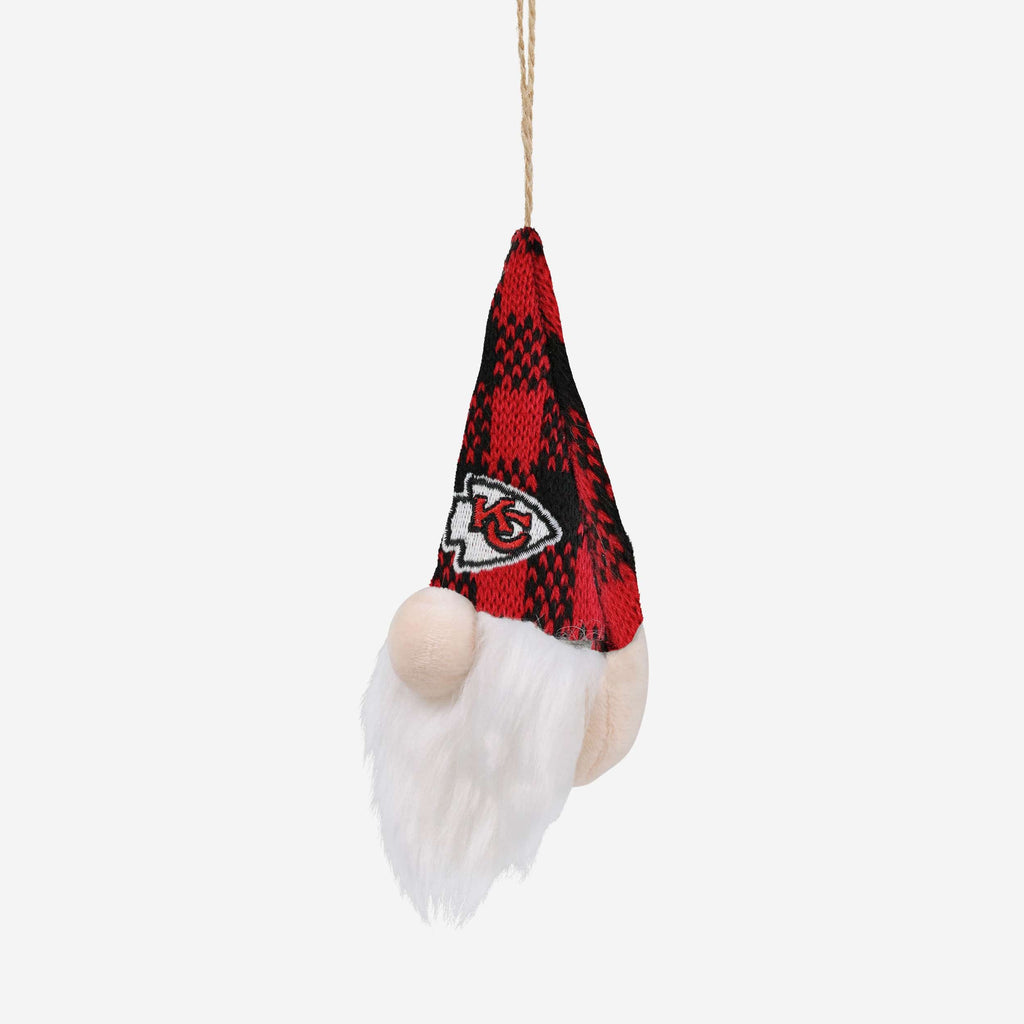 Kansas City Chiefs Plaid Hat Plush Gnome Ornament FOCO