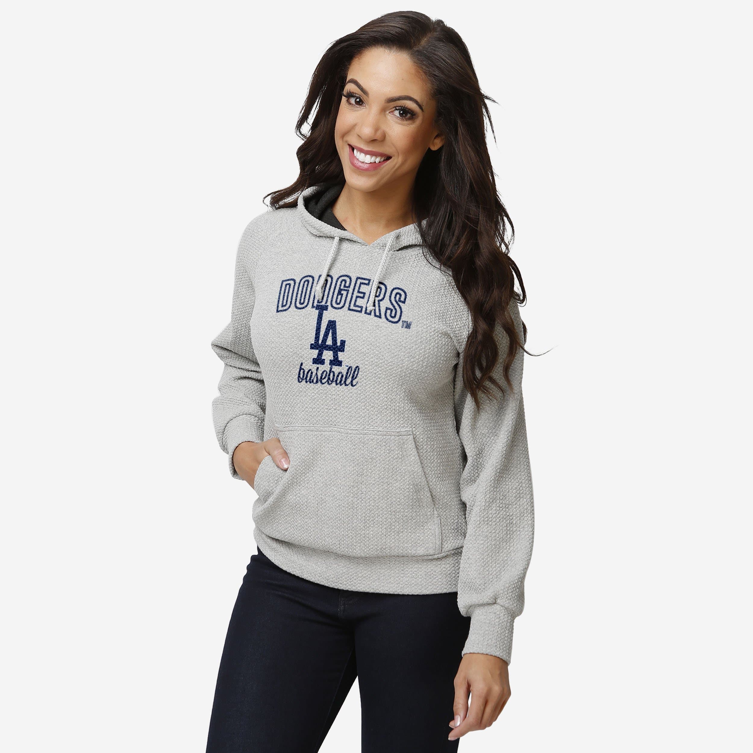 FOCO Los Angeles Dodgers Womens Gray Woven Hoodie, Size: 2XL