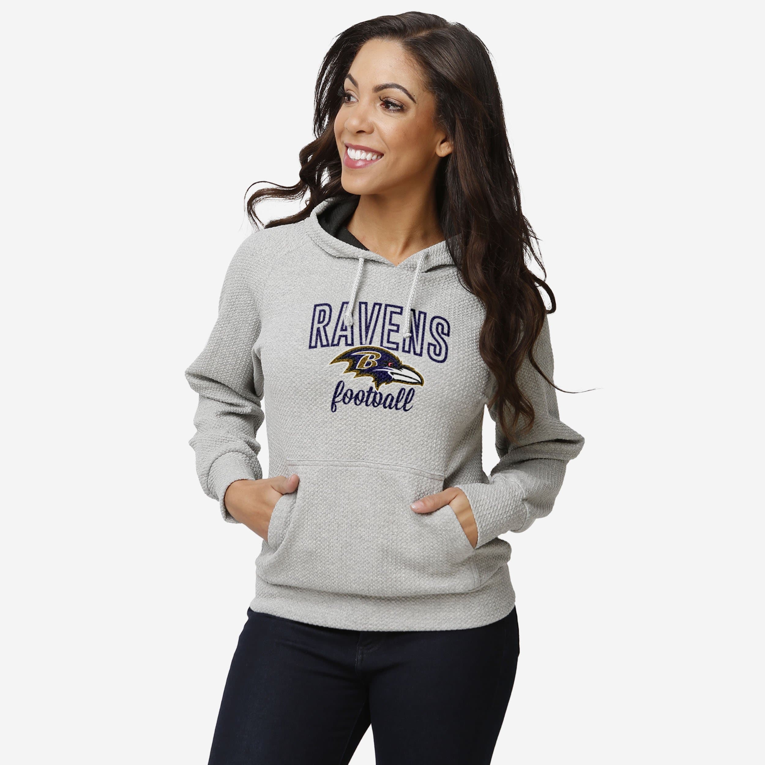 Antigua Baltimore Ravens Women's Grey Axe Bunker Hooded Sweatshirt, Grey, 86% Cotton / 11% Polyester / 3% SPANDEX, Size XL, Rally House