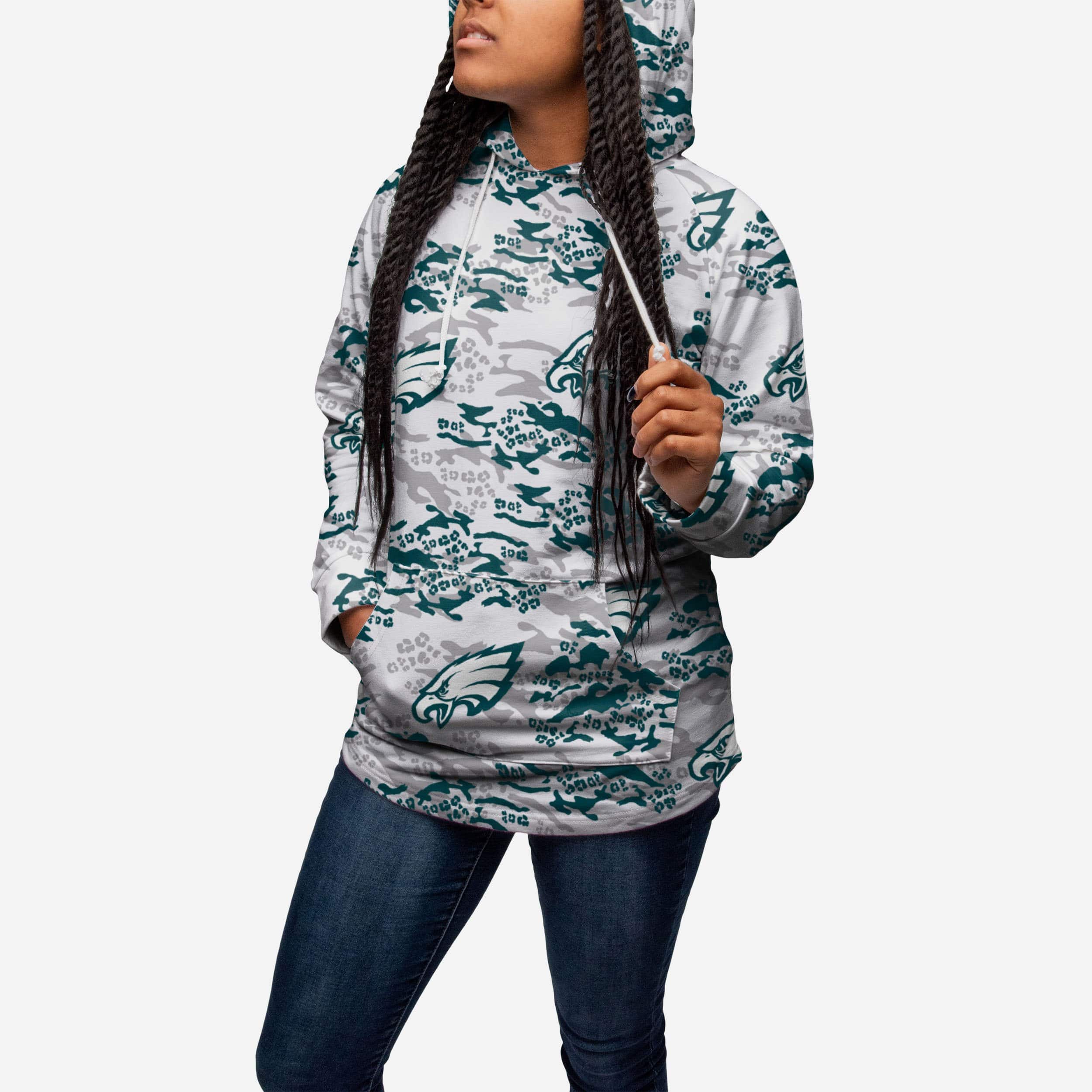 FOCO Philadelphia Eagles Womens Leopard Camo Hoodie, Size: L