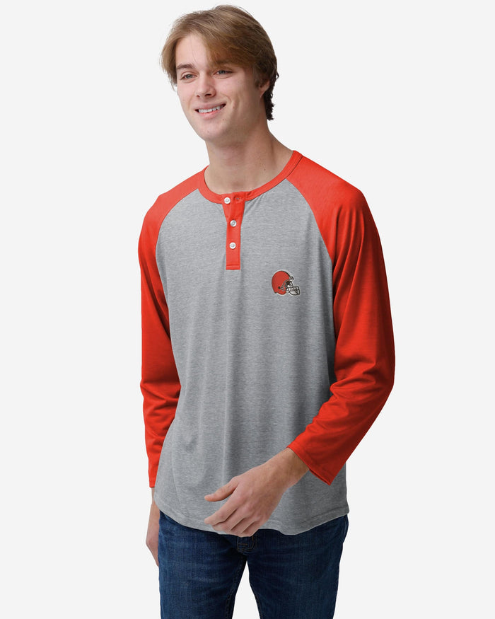 Cleveland Browns Team Logo Gray Long Sleeve Henley FOCO S - FOCO.com