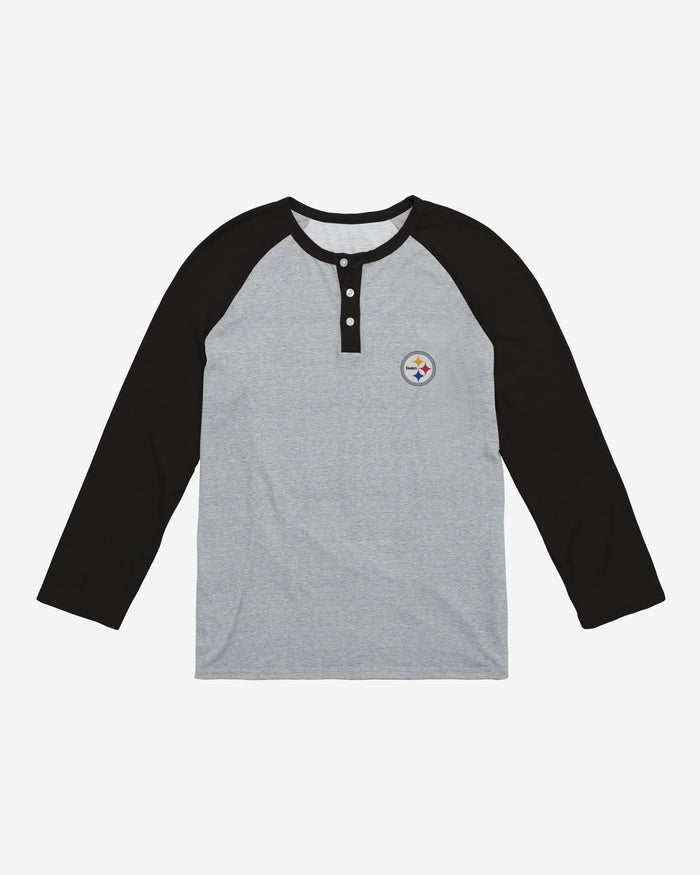 Pittsburgh Steelers Team Logo Gray Long Sleeve Henley FOCO - FOCO.com