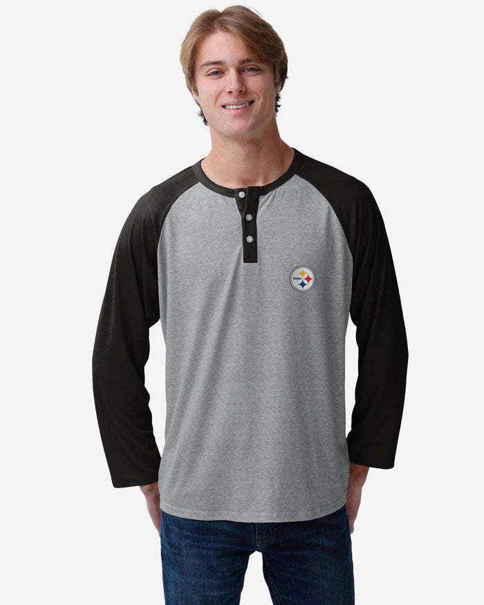 Pittsburgh Steelers Team Logo Gray Long Sleeve Henley FOCO S - FOCO.com