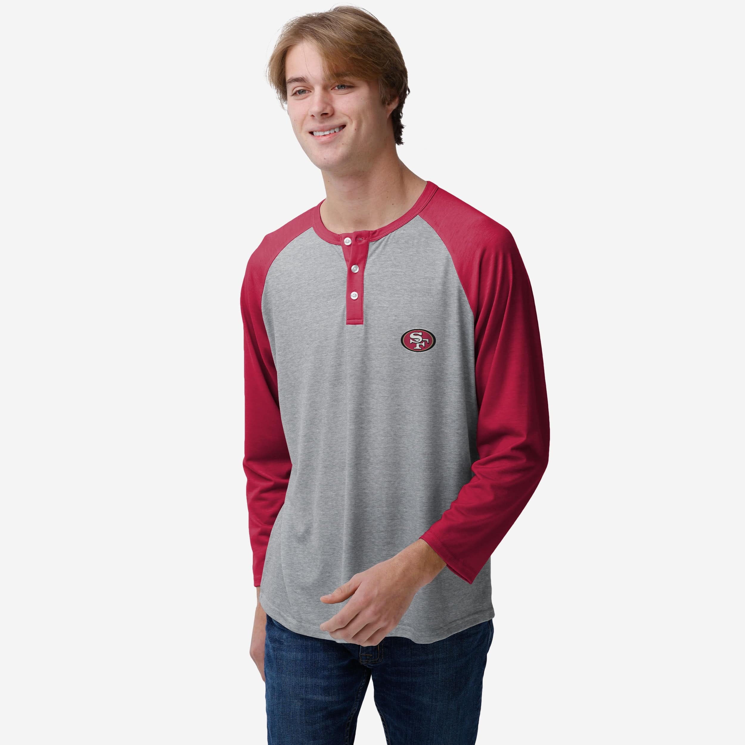 FOCO Men's Gray San Francisco 49ers Marled Knit Henley Long Sleeve T-Shirt Size: Small