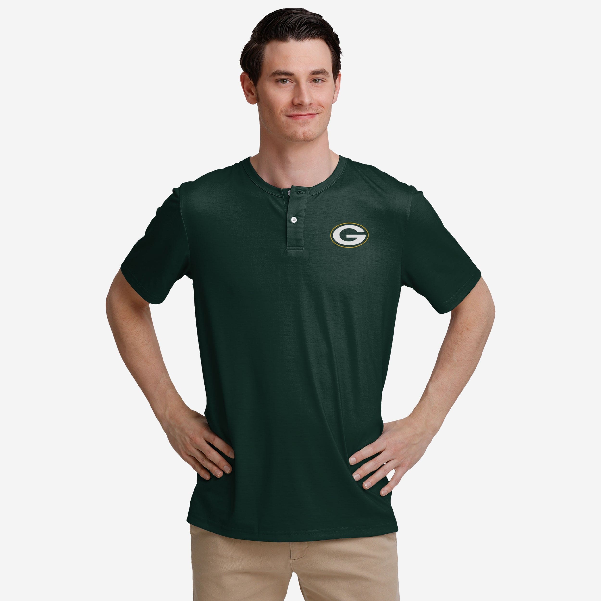 FOCO Green Bay Packers NFL Mens Team Logo Gray Long Sleeve Henley