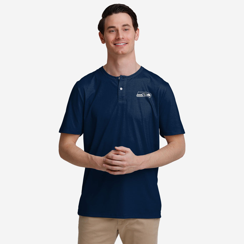 Seattle Seahawks Solid Team Logo Short Sleeve Henley FOCO S - FOCO.com