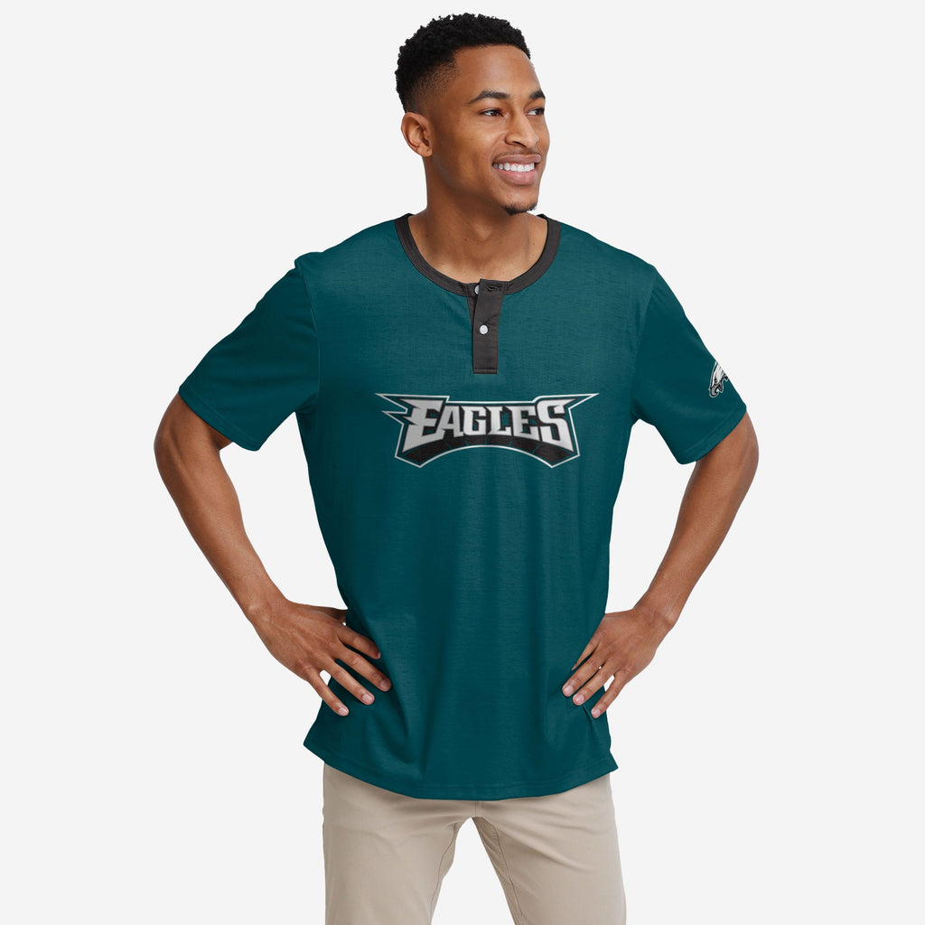 Philadelphia Eagles Solid Wordmark Short Sleeve Henley FOCO S - FOCO.com