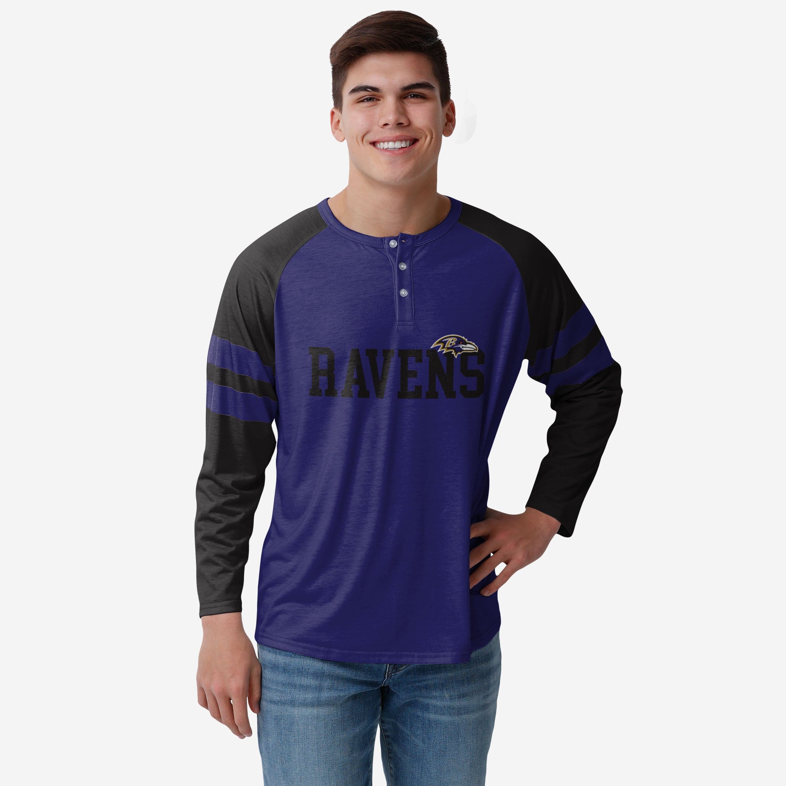 : FOCO Baltimore Ravens NFL Mens Solid Wordmark Short Sleeve  Henley : Sports & Outdoors