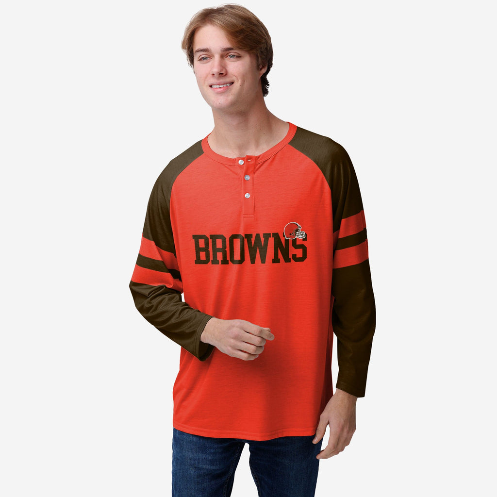 Cleveland Browns Team Stripe Wordmark Long Sleeve Henley FOCO