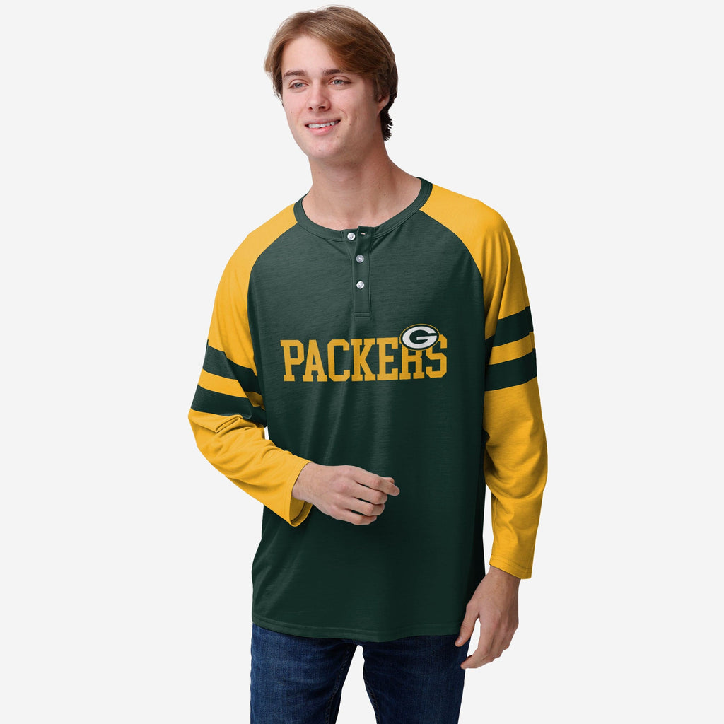 Green Bay Packers Team Stripe Wordmark Long Sleeve Henley FOCO S - FOCO.com