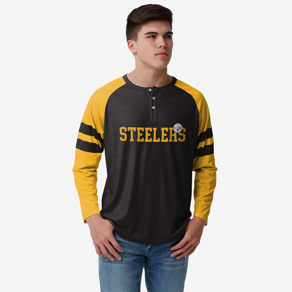 Pittsburgh Steelers Team Stripe Wordmark Long Sleeve Henley FOCO S - FOCO.com