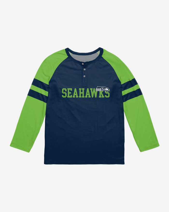 Seattle Seahawks Team Stripe Wordmark Long Sleeve Henley FOCO - FOCO.com